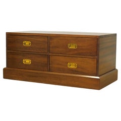 Military Campaign Style Brown Hardwood Chest / TV Stand