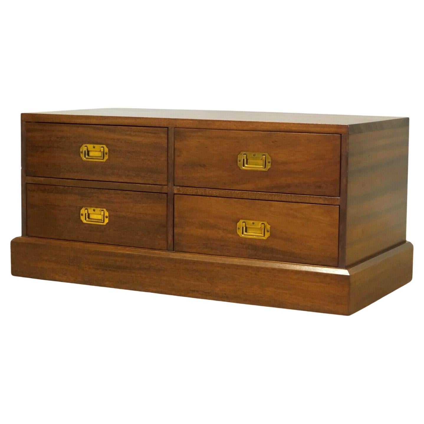MiLITARY CAMPAIGN STYLE BROWN MAHOGANY CHEST/TV STAND For Sale