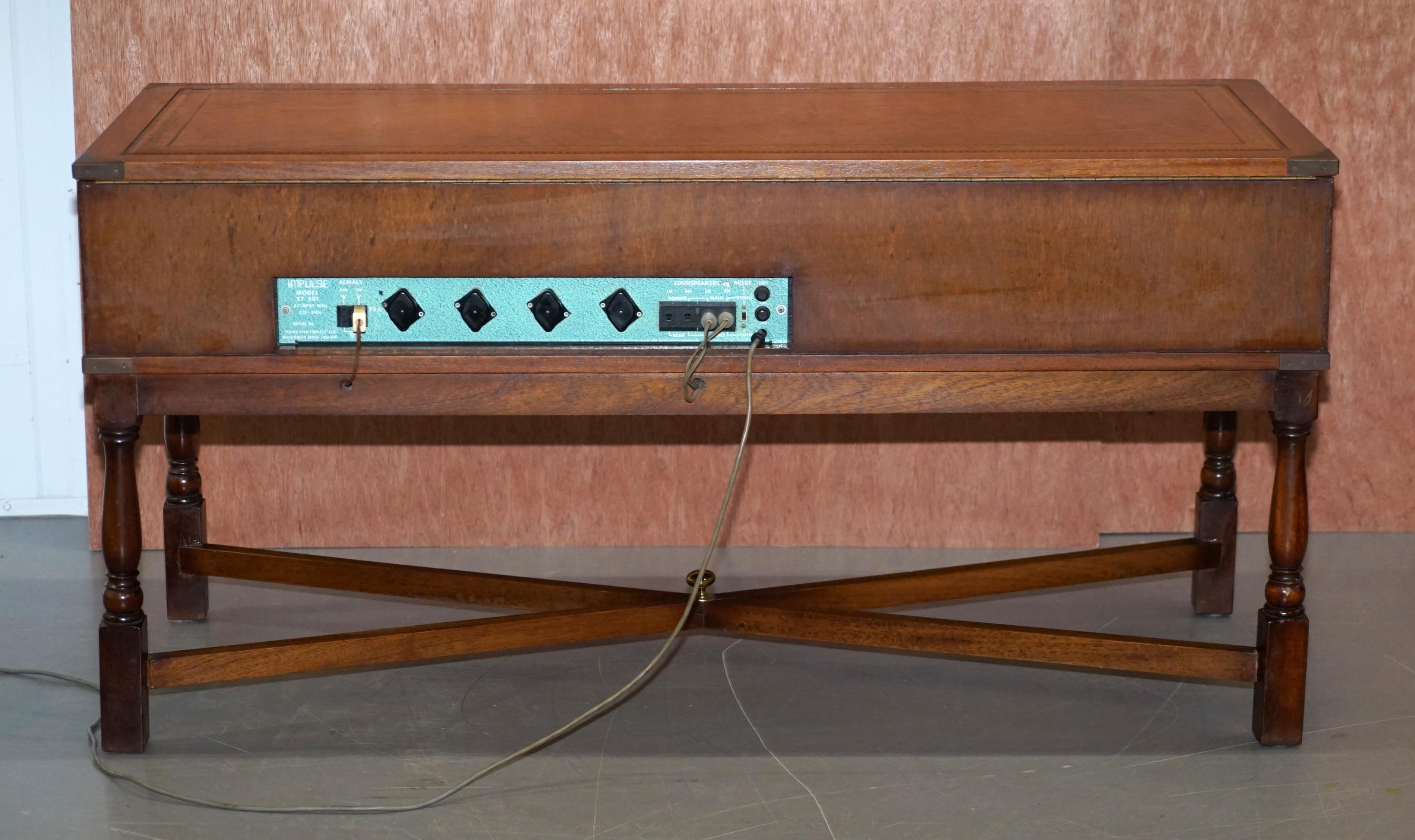 Military Campaign Style Console Coffee Table Hidden Radio Tape Record Player For Sale 1