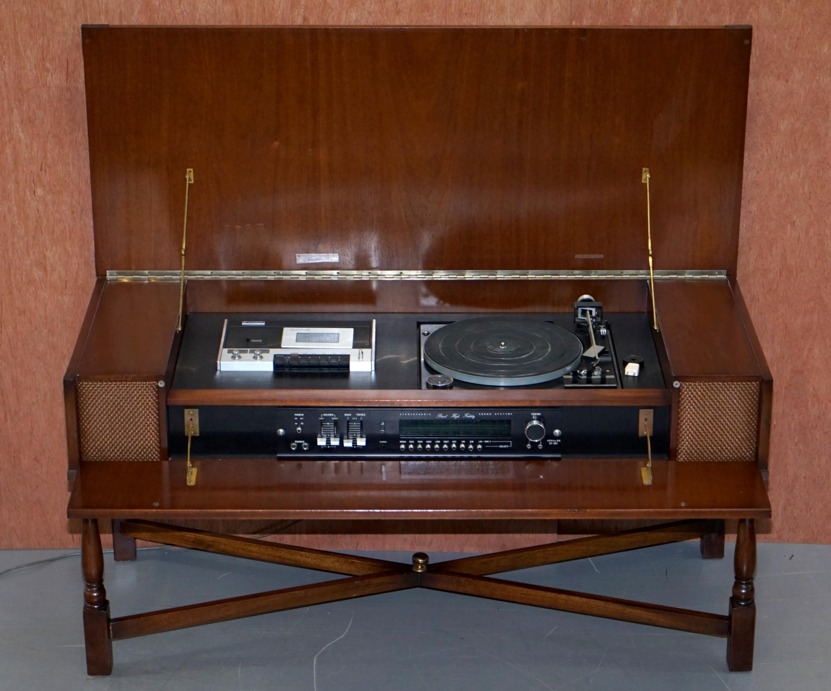 Military Campaign Style Console Coffee Table Hidden Radio Tape Record Player For Sale 5