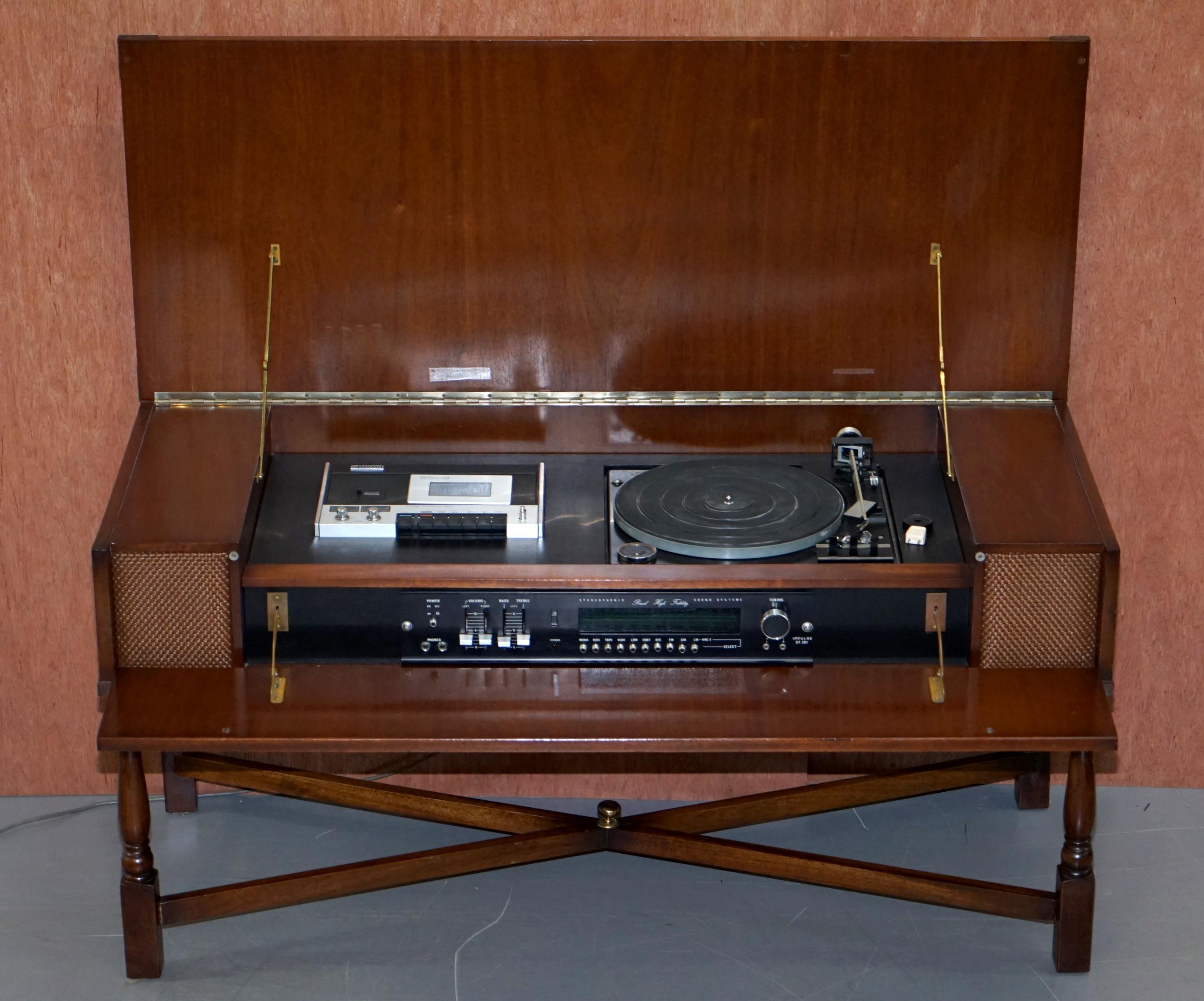 Military Campaign Style Console Coffee Table Hidden Radio Tape Record Player For Sale 4