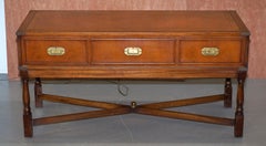 Military Campaign Style Console Coffee Table Hidden Radio Tape Record Player