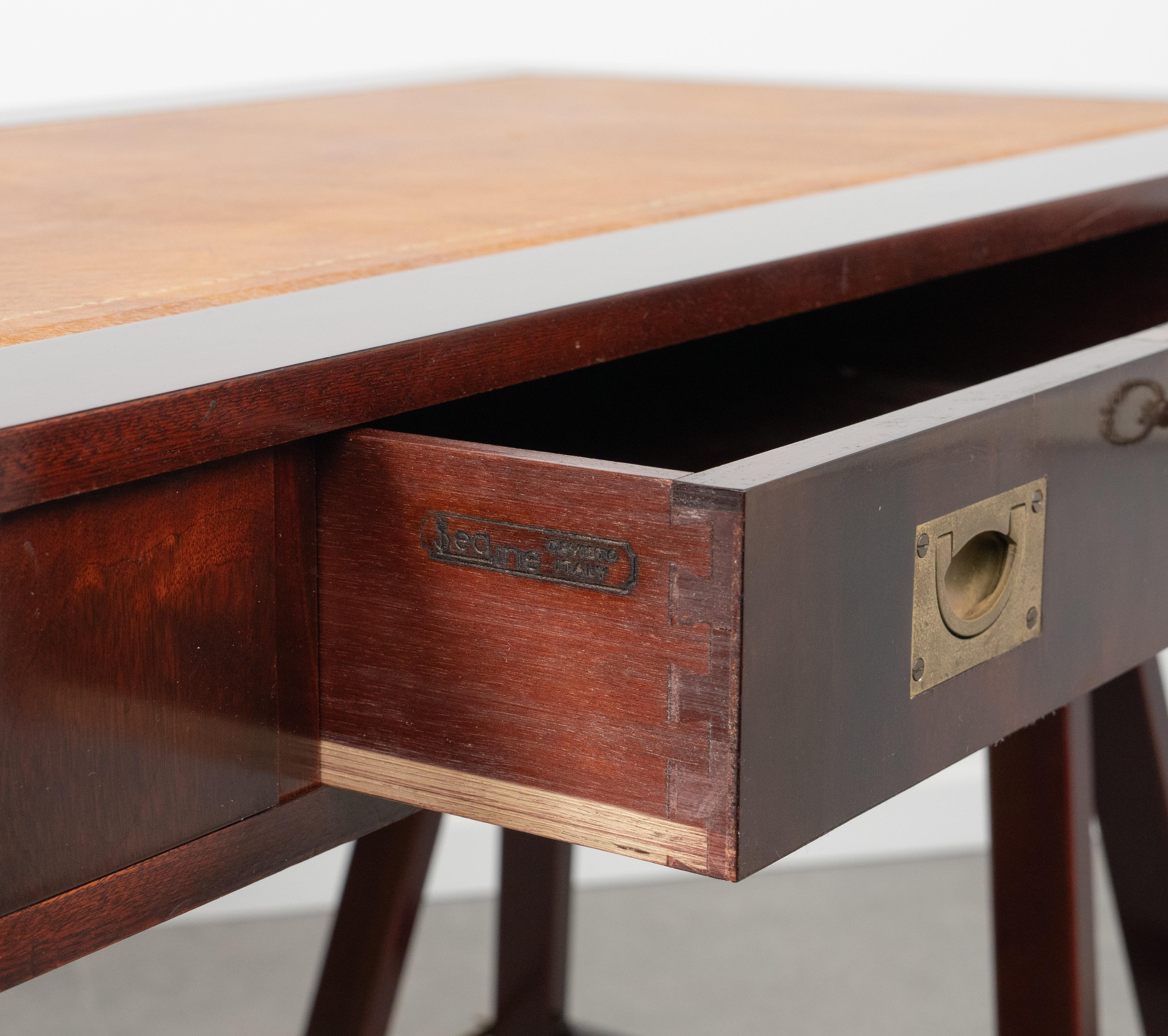 Military Campaign Style Desk Table in Wood, Brass and Leather, Italy 1960s 10