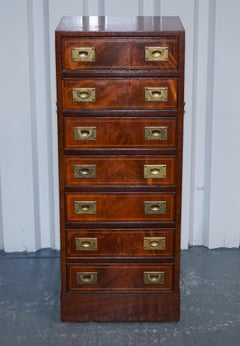 MILiTARY CAMPAIGN STYLE TALLBOY TALL CHEST OF DRAWERS BRASS HANDLES