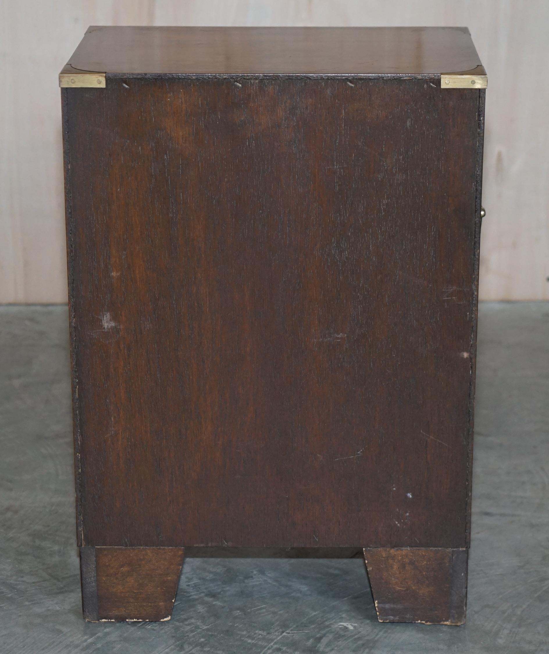 Military Campaign Style Vintage Burr Walnut Side Table Sized Chest of Drawers For Sale 5