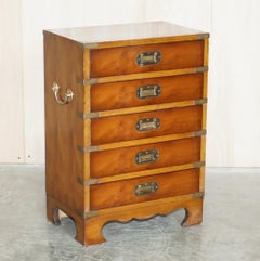 Military Campaign Style Vintage Burr Walnut Side Table Sized Chest of Drawers
