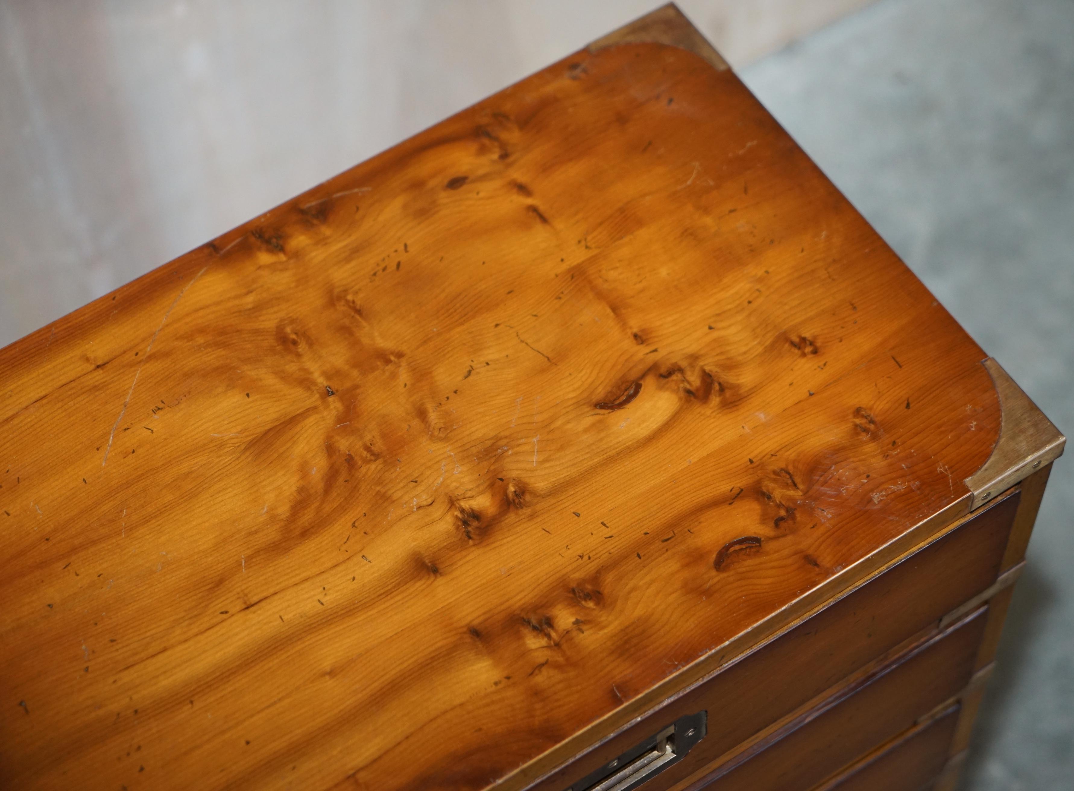 Military Campaign Style Vintage Burr Walnut Side Table Sized Chest of Drawers For Sale 1