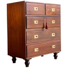 Military Campaign Teak Chest of Drawers 19th Century Antique, circa 1890 No. 32