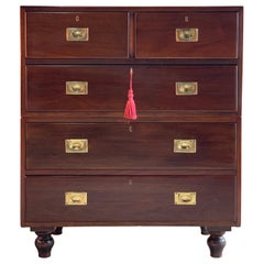 Military Campaign Teak Chest of Drawers 19th Century Antique, circa 1890 No. 32