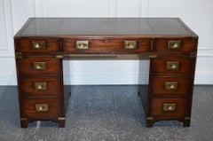 MILITARY CAMPAIGN TWIN PEDESTAL DESK WiTH AGED GREEN LEATHER TOP BEVAN FUNELL