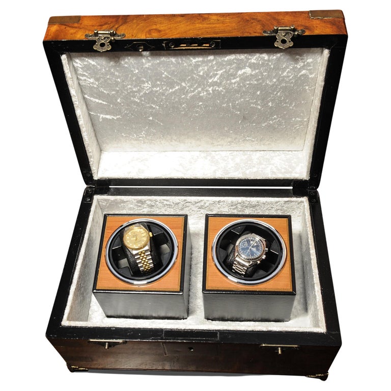 Military Campaign Walnut Brass Bound Double Watch Winder Box for Rolex
