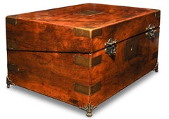 Military Campaign Walnut Brass Bound Double Watch Winder Box for Rolex, Omega