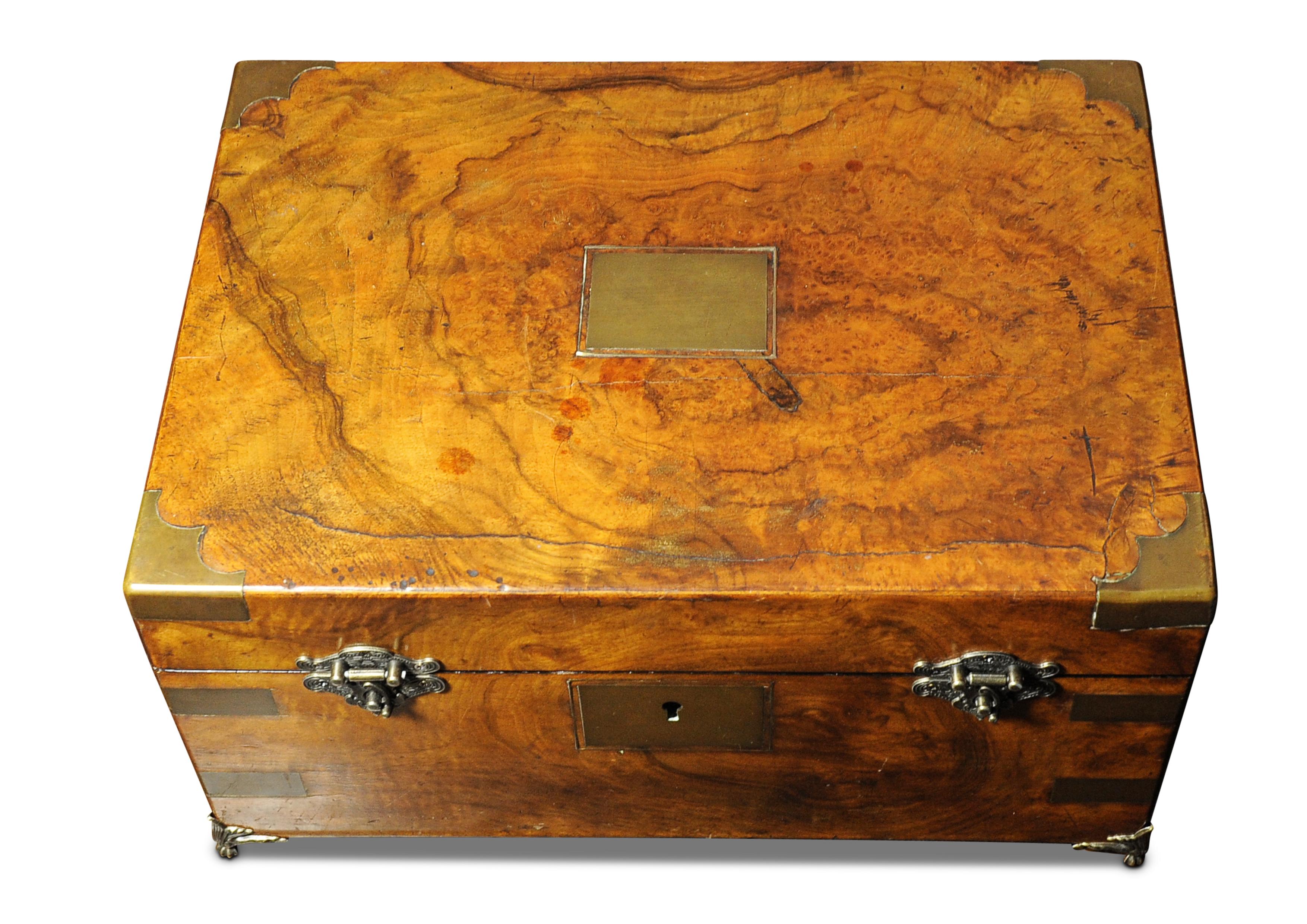 Varnished Military Campaign Walnut Brass Bound Double Watch Winder Box for Rolex, Omega For Sale