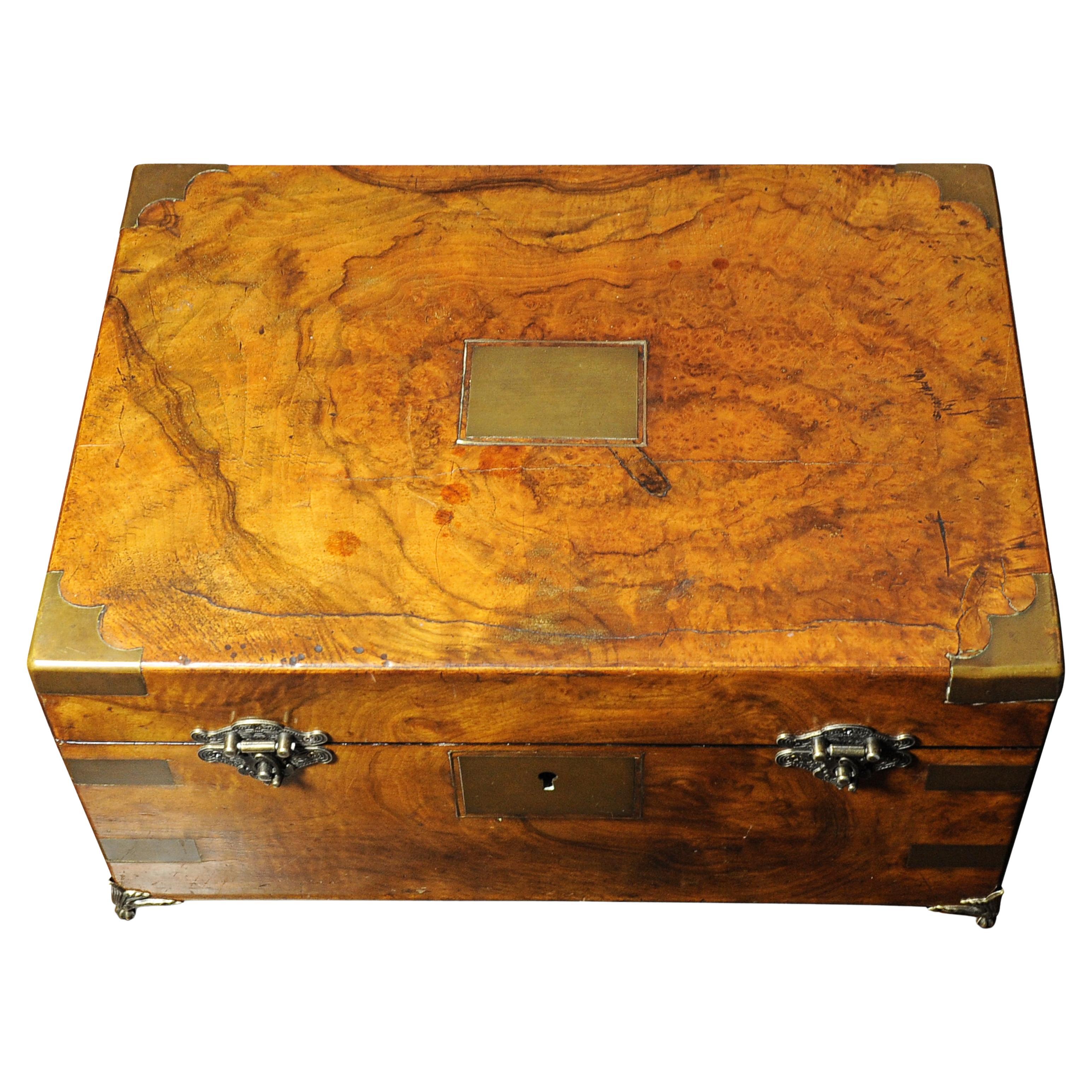 Military Campaign Walnut Brass Bound Double Watch Winder Box for Rolex, Omega