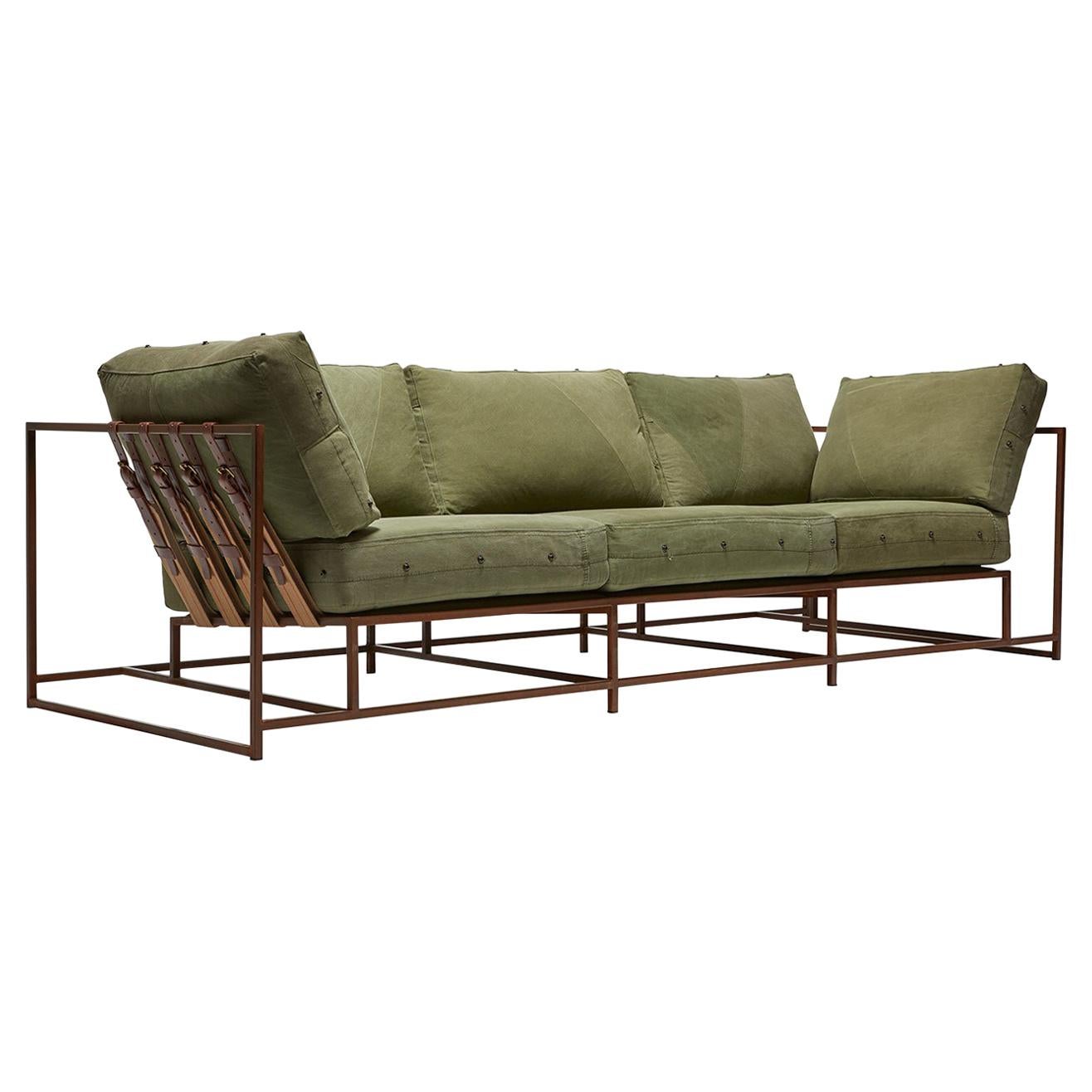 Military Canvas and Antique Copper Sofa For Sale