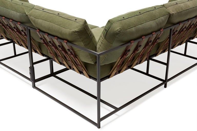 Military Canvas and Blackened Steel Large Sectional For Sale at 1stDibs