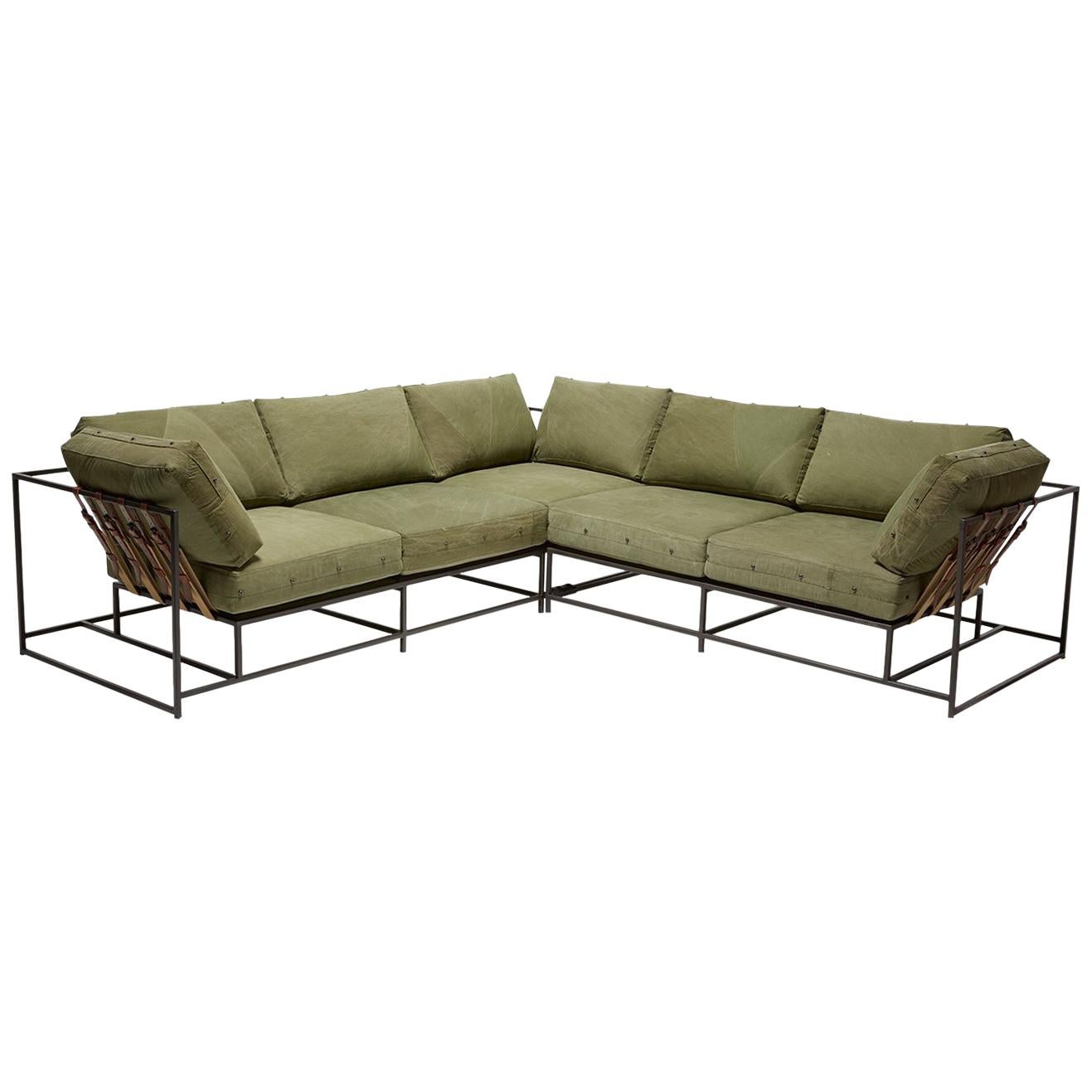 Military Canvas and Blackened Steel Large Sectional