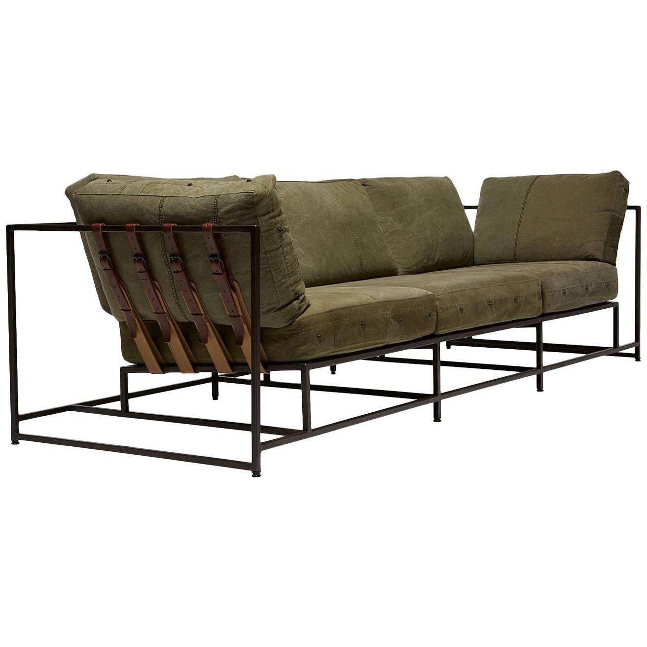 Military Canvas and Blackened Steel Sofa V1 For Sale