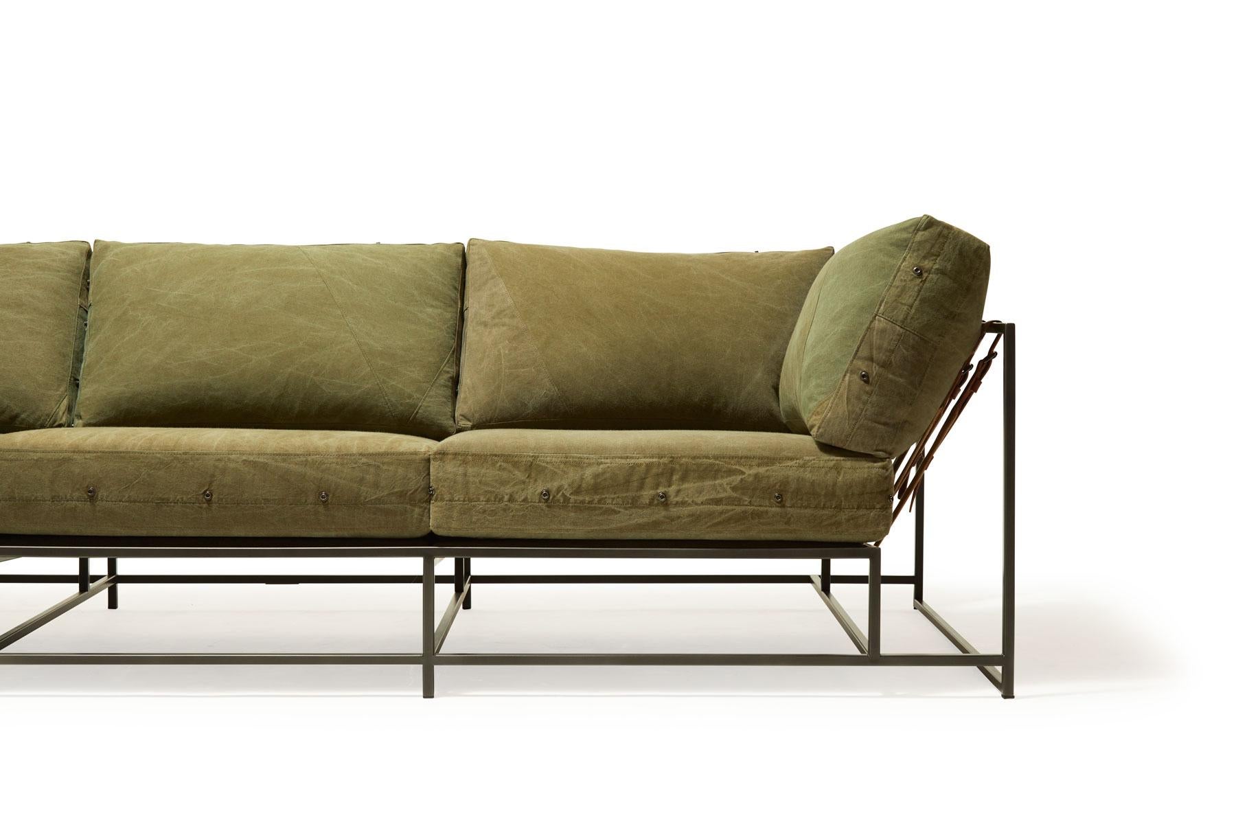 Modern Military Canvas and Blackened Steel Sofa V2 For Sale