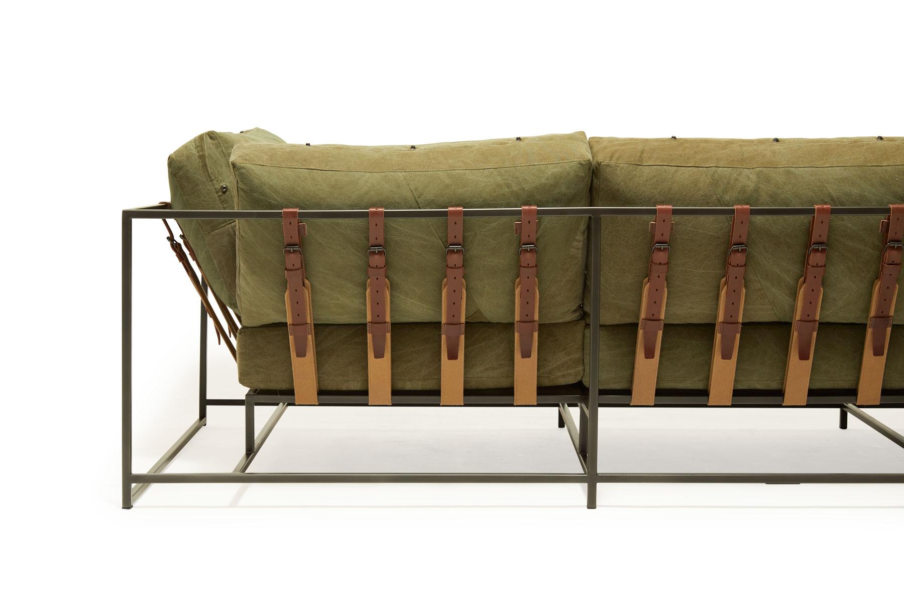 American Military Canvas and Blackened Steel Sofa V2 For Sale