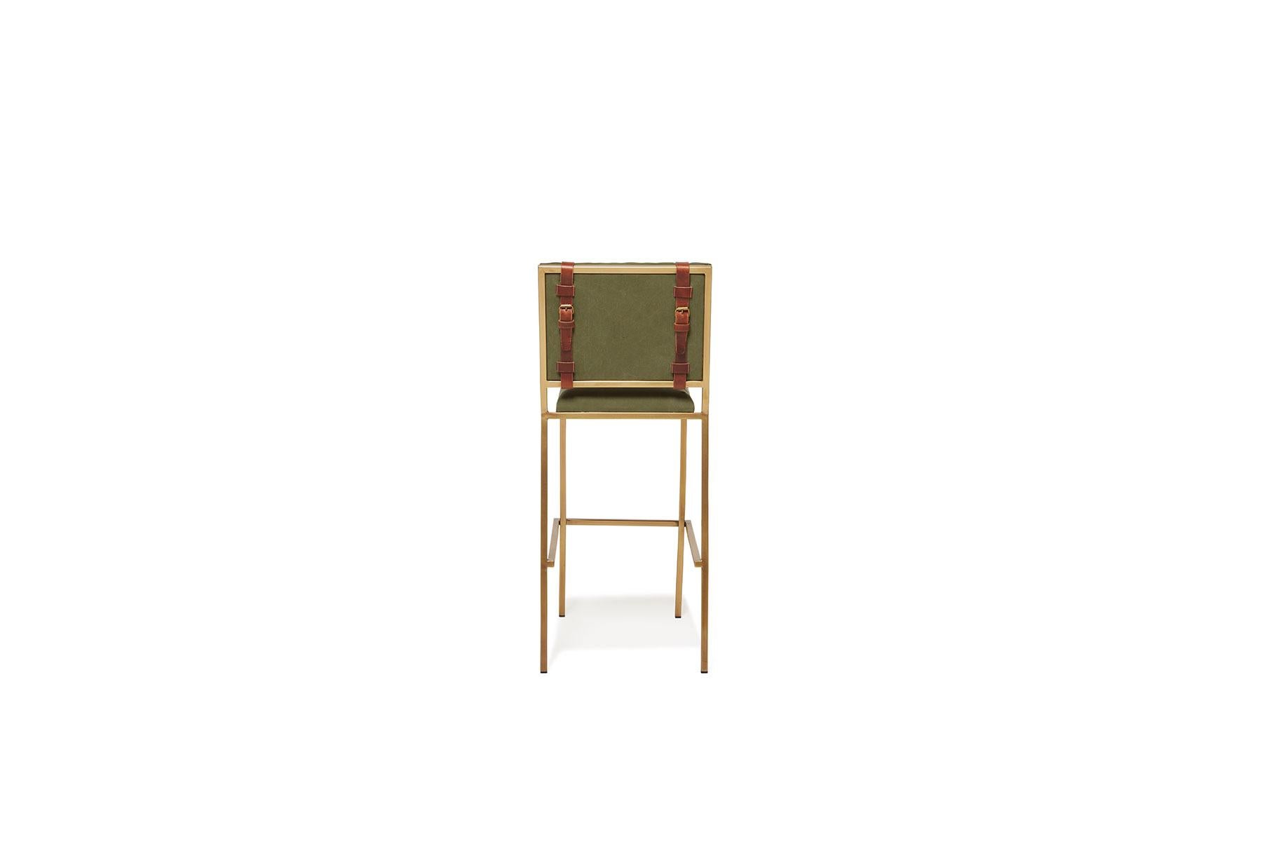 Military Canvas & Antique Brass Barstool In New Condition For Sale In Los Angeles, CA