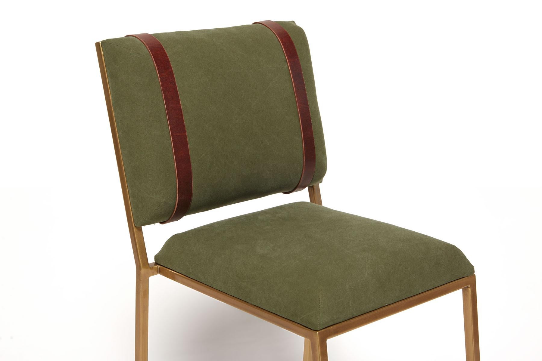 Contemporary Military Canvas & Antique Brass Barstool For Sale