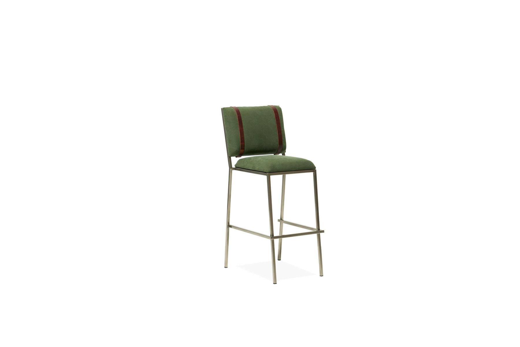 Modern Military Canvas & Antique Nickel Barstool For Sale