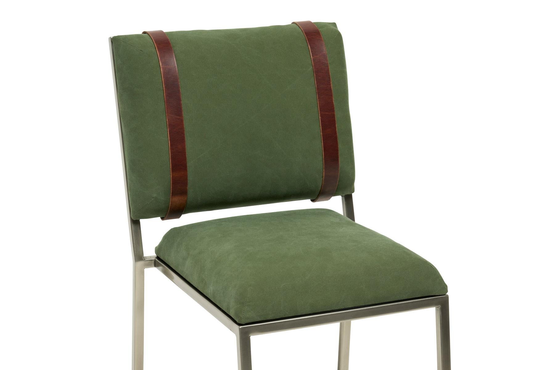 Contemporary Military Canvas & Antique Nickel Barstool For Sale