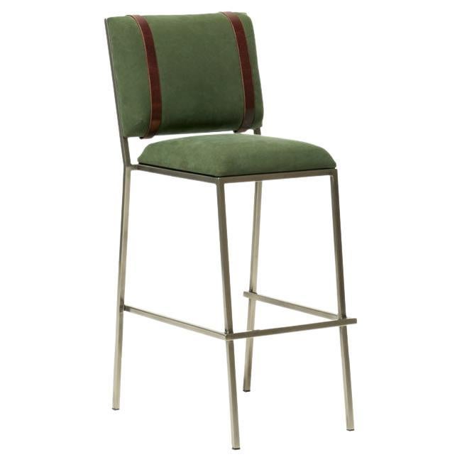 Military Canvas & Antique Nickel Barstool For Sale