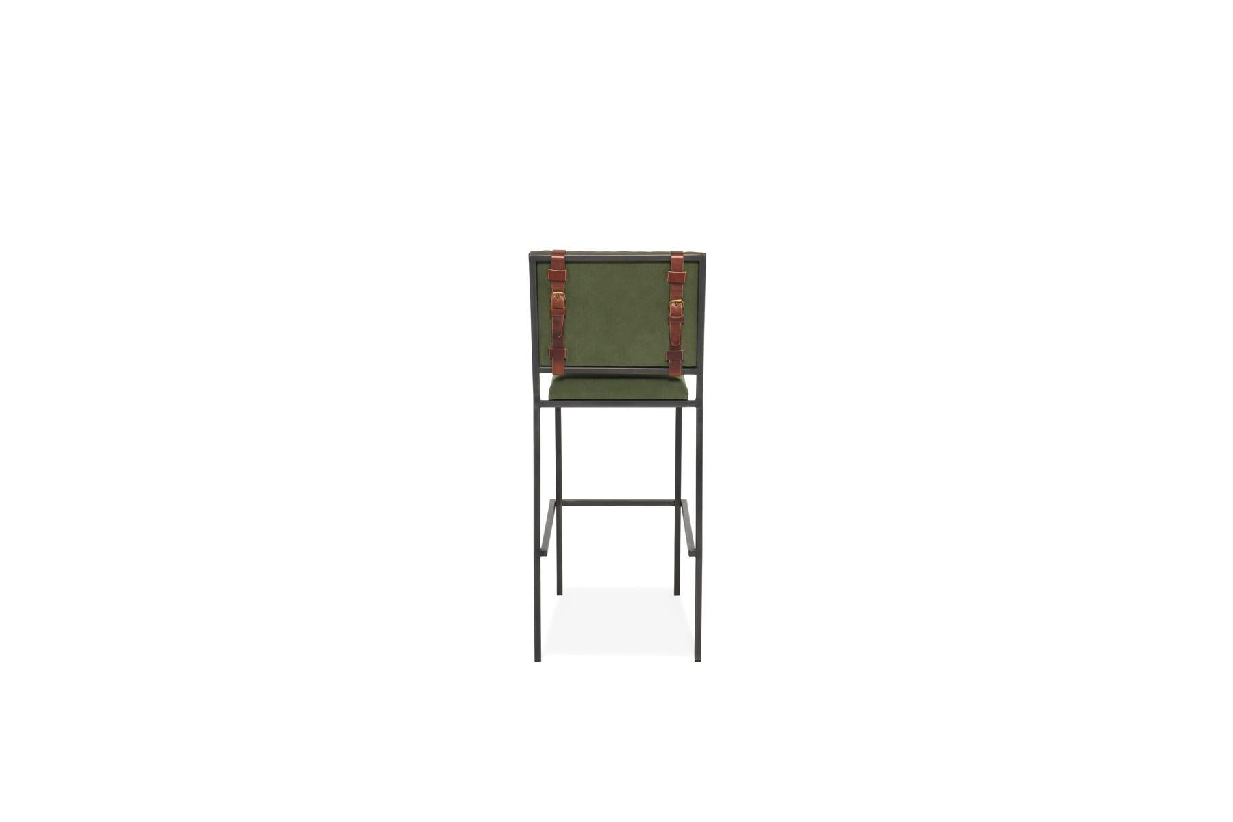 North American Military Canvas & Blackened Steel Barstool For Sale