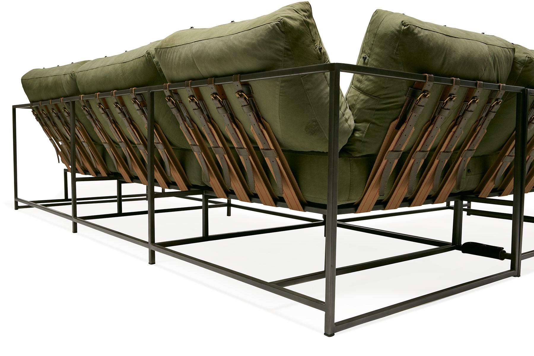 Military Canvas & Blackened Steel Medium Sectional For Sale 3