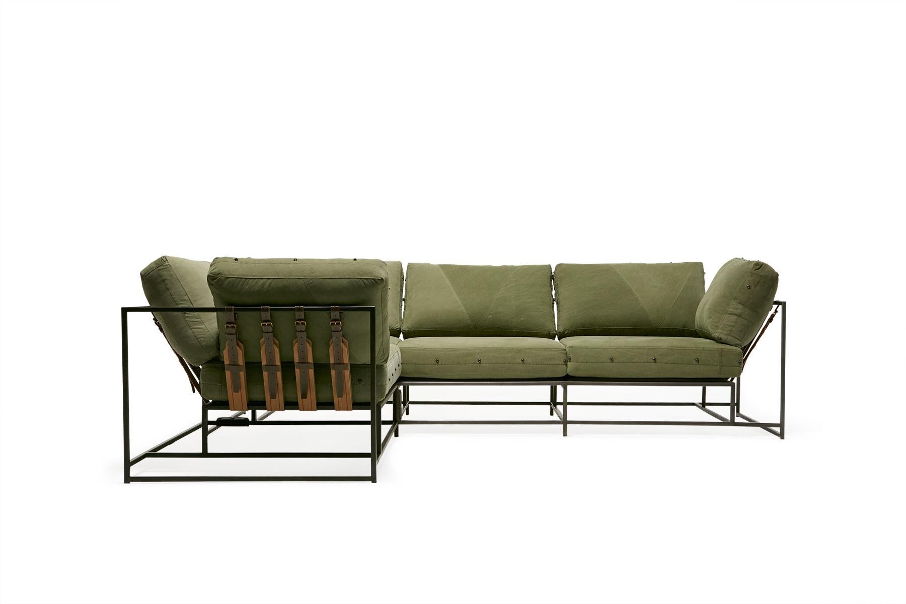 Modern Military Canvas & Blackened Steel Medium Sectional For Sale