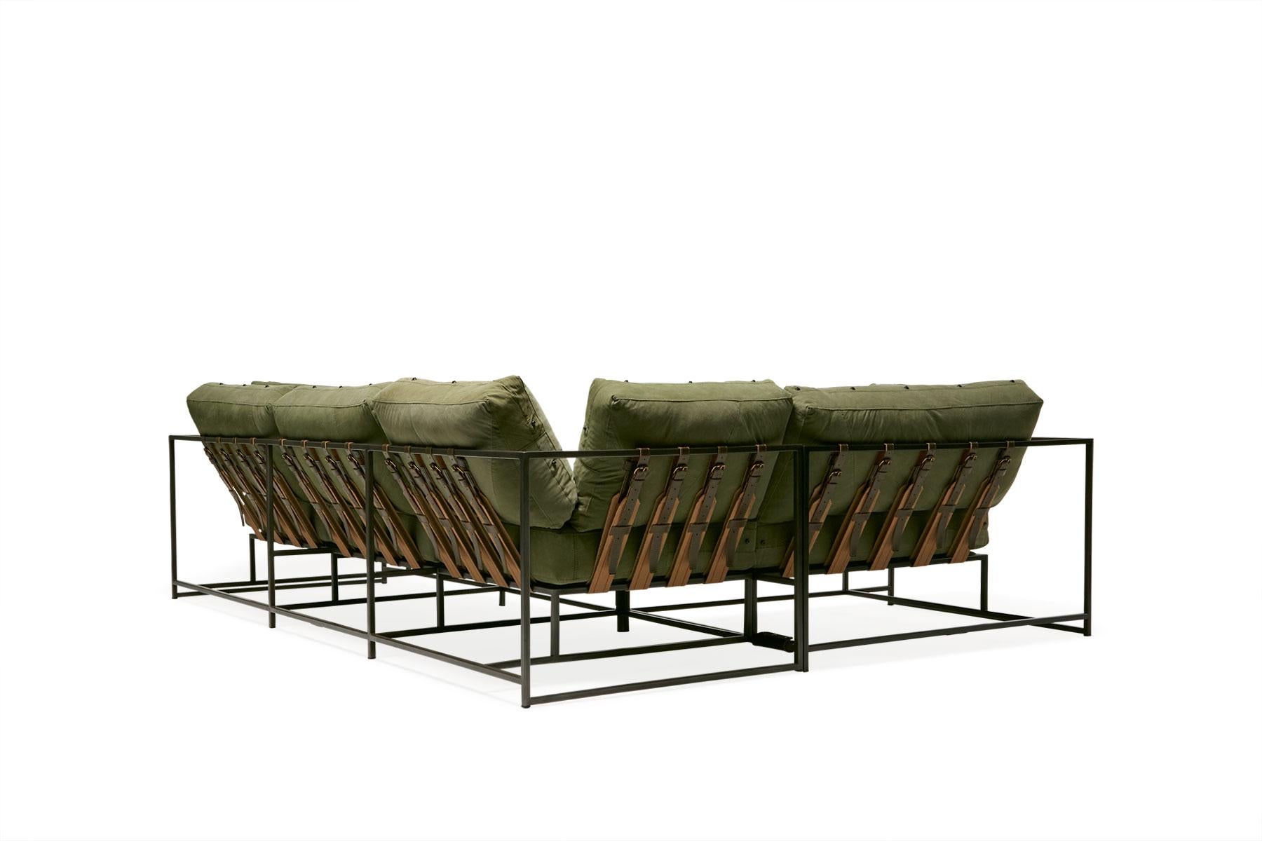 American Military Canvas & Blackened Steel Medium Sectional For Sale