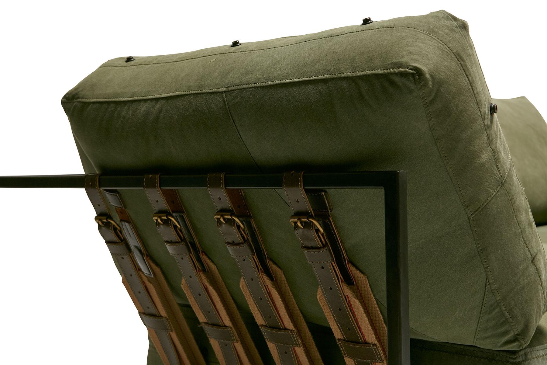 Contemporary Military Canvas & Blackened Steel Medium Sectional For Sale