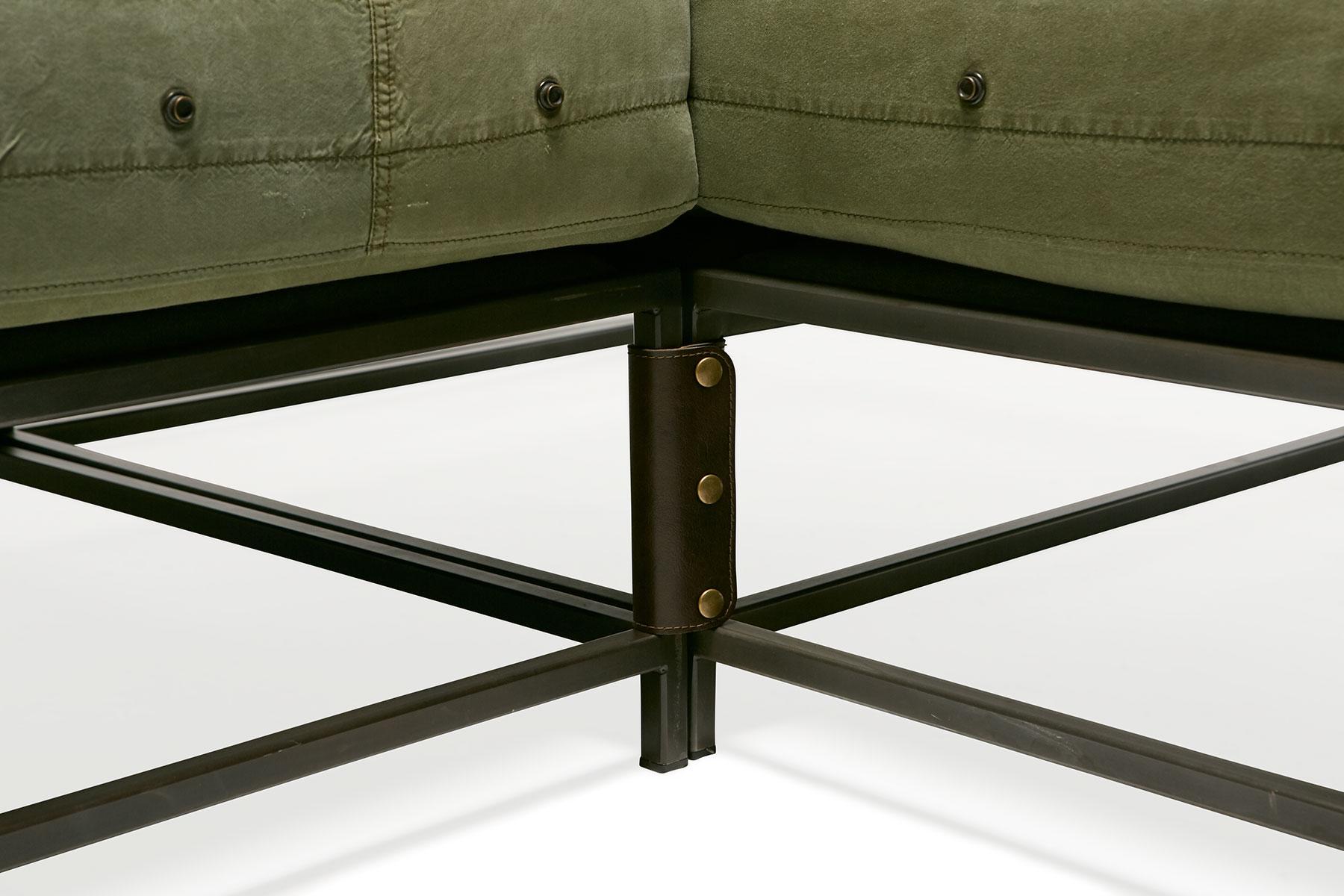 Military Canvas & Blackened Steel Medium Sectional For Sale 1