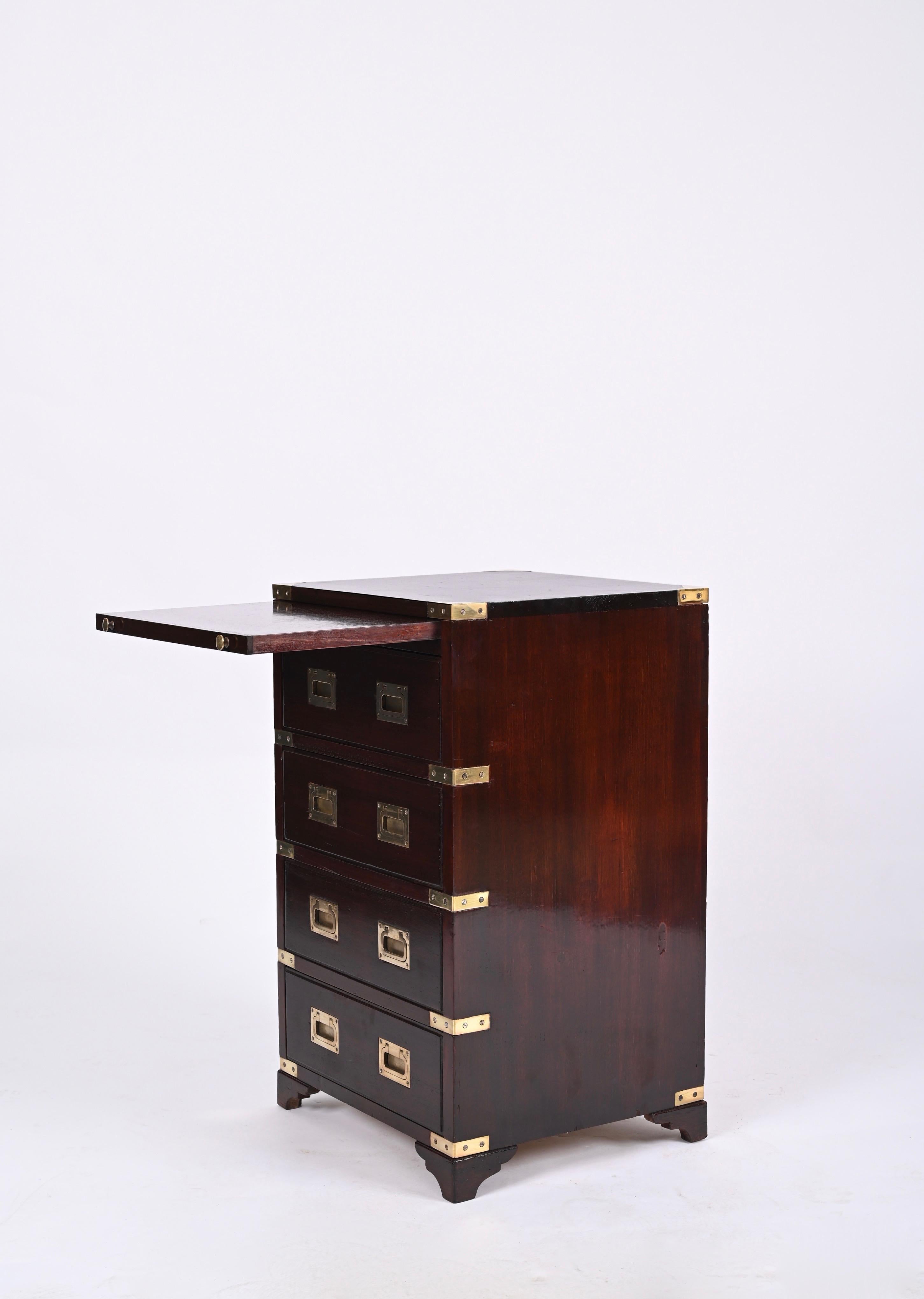 Military Chest of Drawers, Wood and Brass with Writing Desk, England, 1950s 2