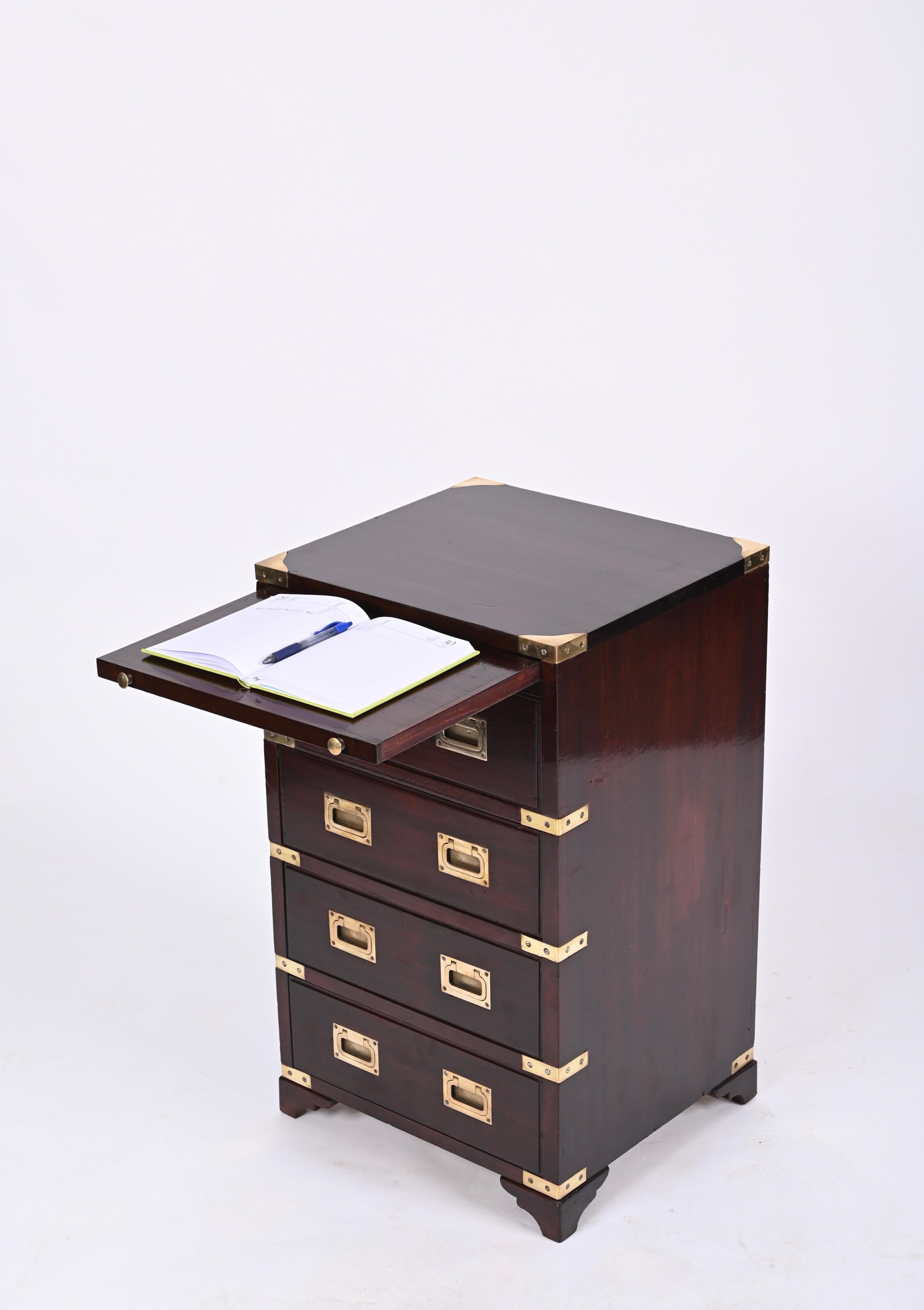 Military Chest of Drawers, Wood and Brass with Writing Desk, England, 1950s 3