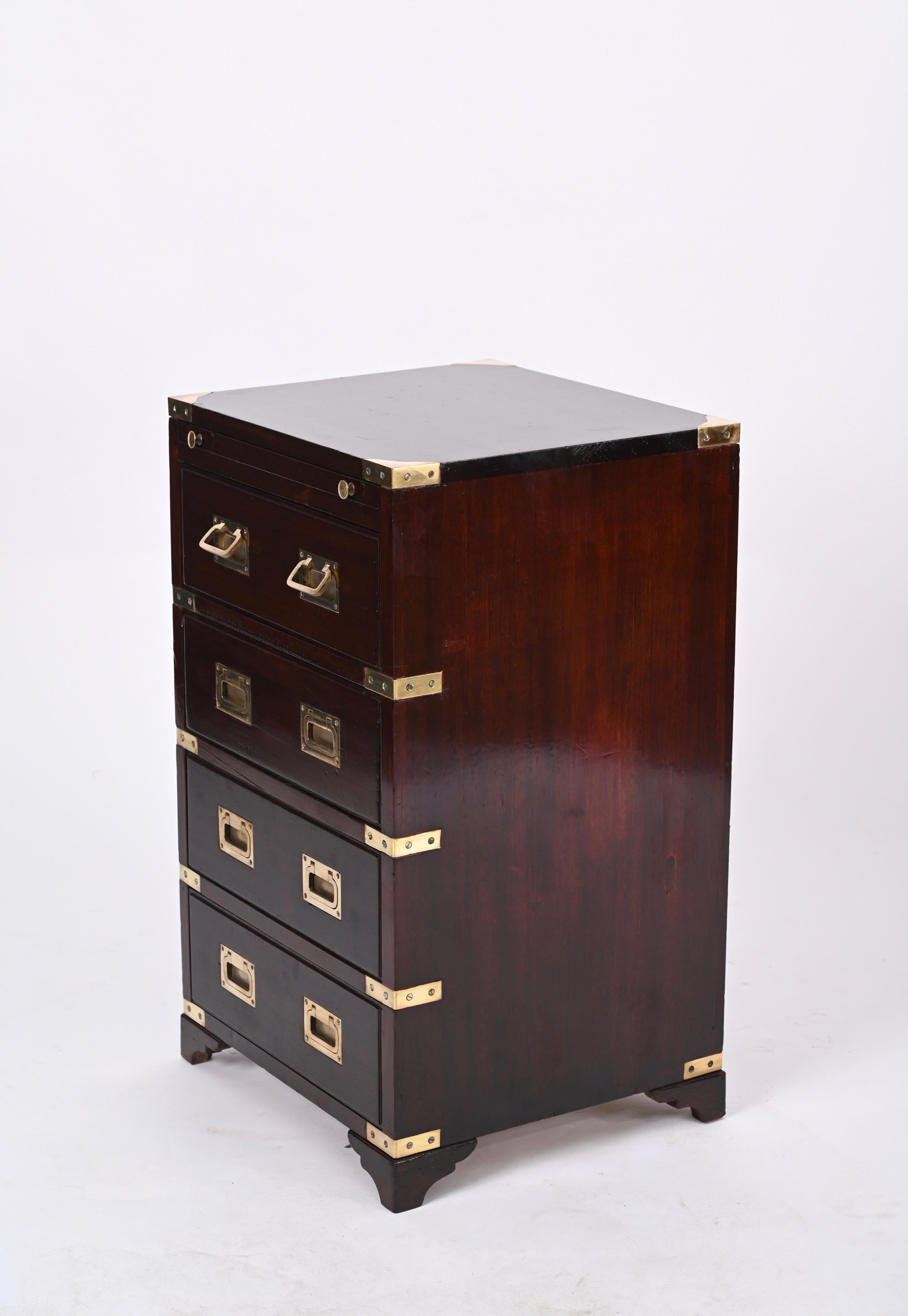 20th Century Military Chest of Drawers, Wood and Brass with Writing Desk, England, 1950s