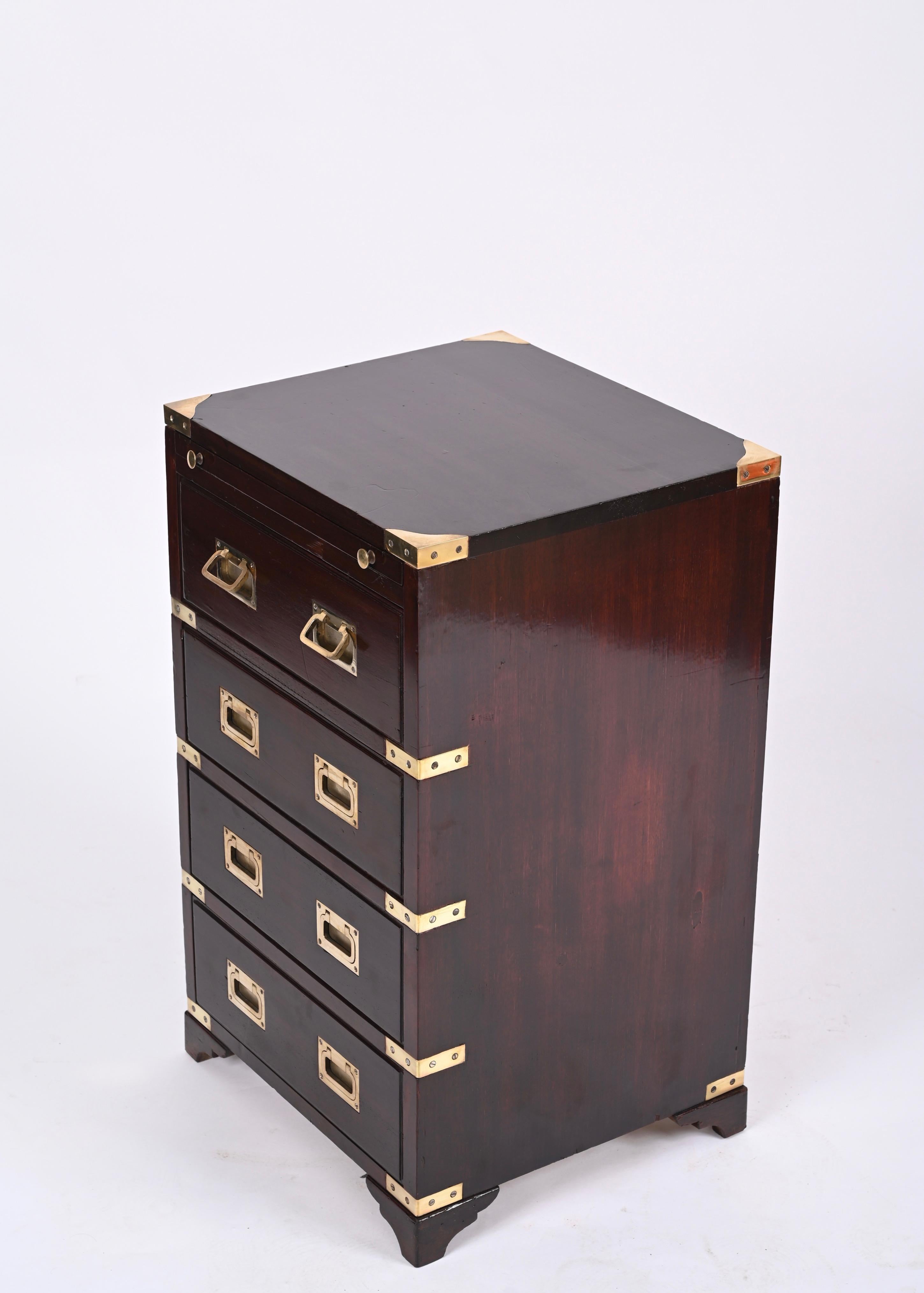 Military Chest of Drawers, Wood and Brass with Writing Desk, England, 1950s 1