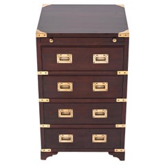 Military Chest of Drawers, Wood and Brass with Writing Desk, England, 1950s