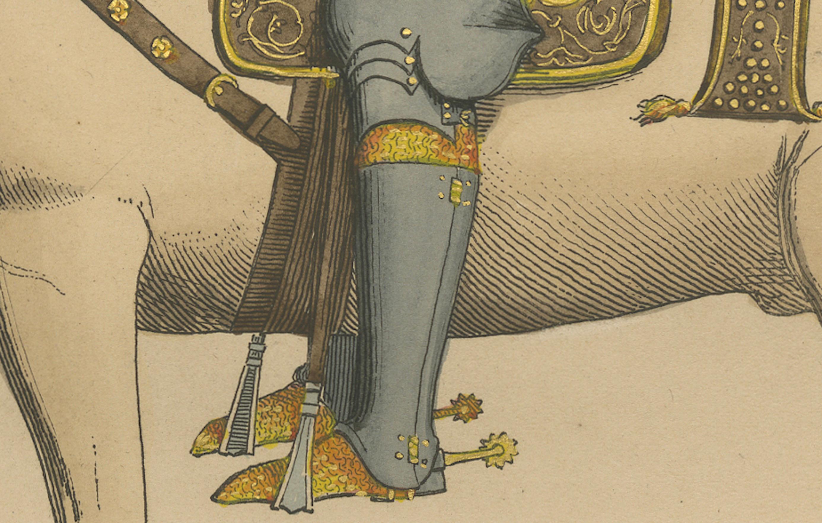 French Military Costume of Jordan Orsini, Roman Nobleman on Horseback, Published 1845 For Sale