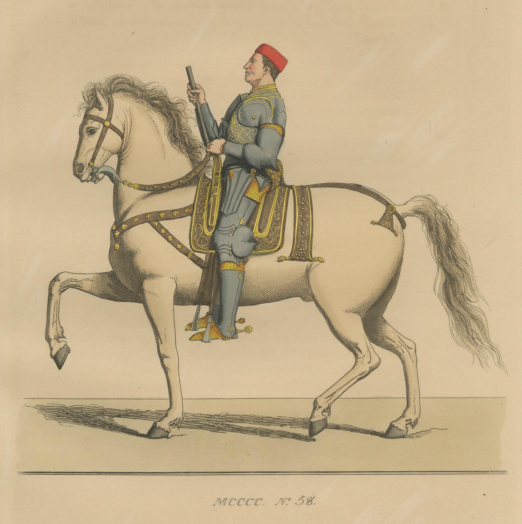 Paper Military Costume of Jordan Orsini, Roman Nobleman on Horseback, Published 1845 For Sale