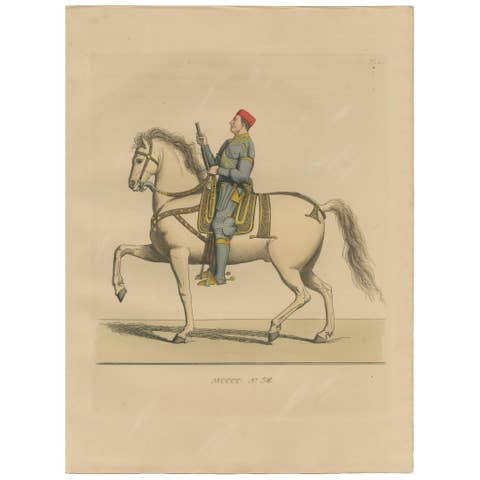 Military Costume of Jordan Orsini, Roman Nobleman on Horseback, Published 1845