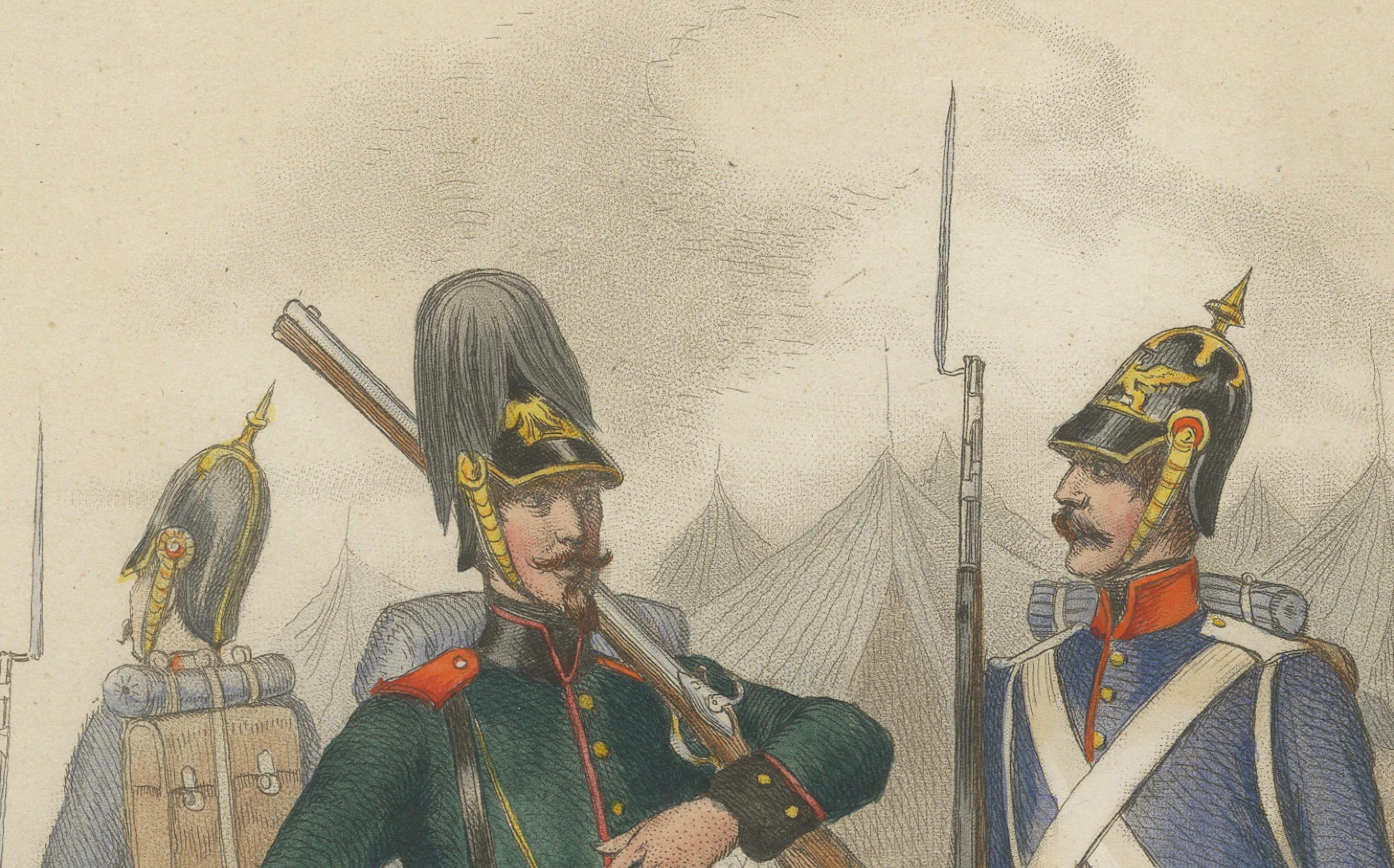 Badische Militärtracht - Füsilier, Scharfschütze & Grenadier, um 1830-1840 (Graviert) im Angebot