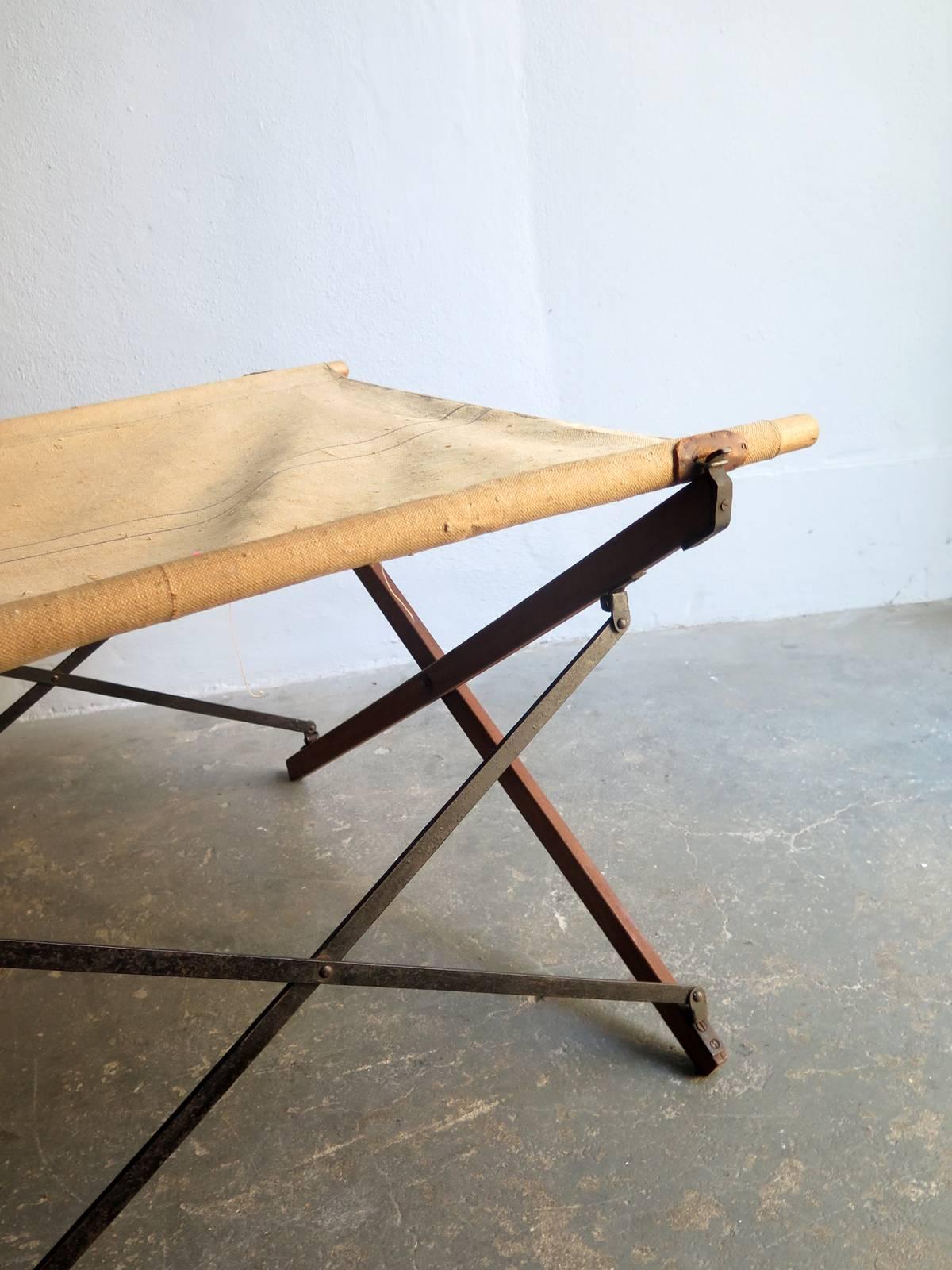European Military Foldable Wooden and Canvas Bed For Sale