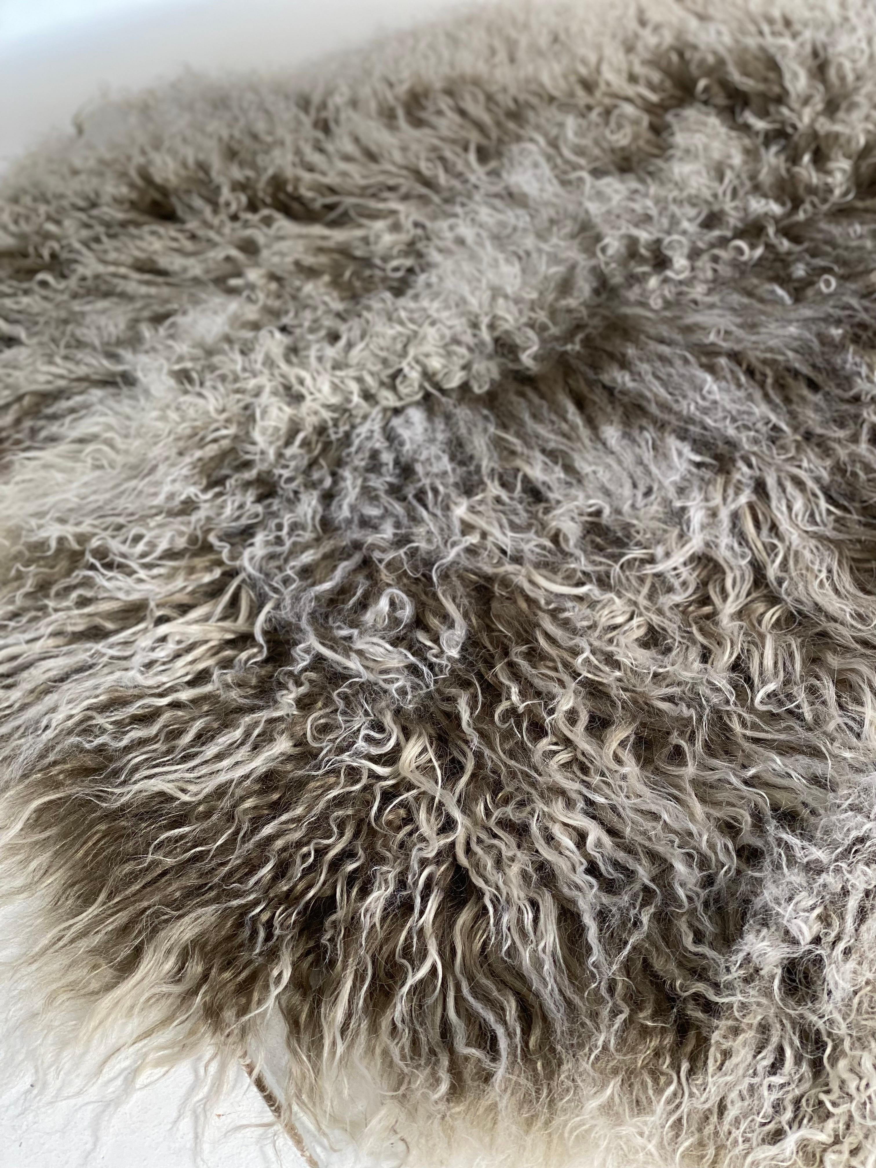 Hand-Crafted Green  Fur Throw or Floor Rug with white tip