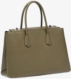Military Green Prada Saffiano Cuir Large Twin Tote Bag, Brand New