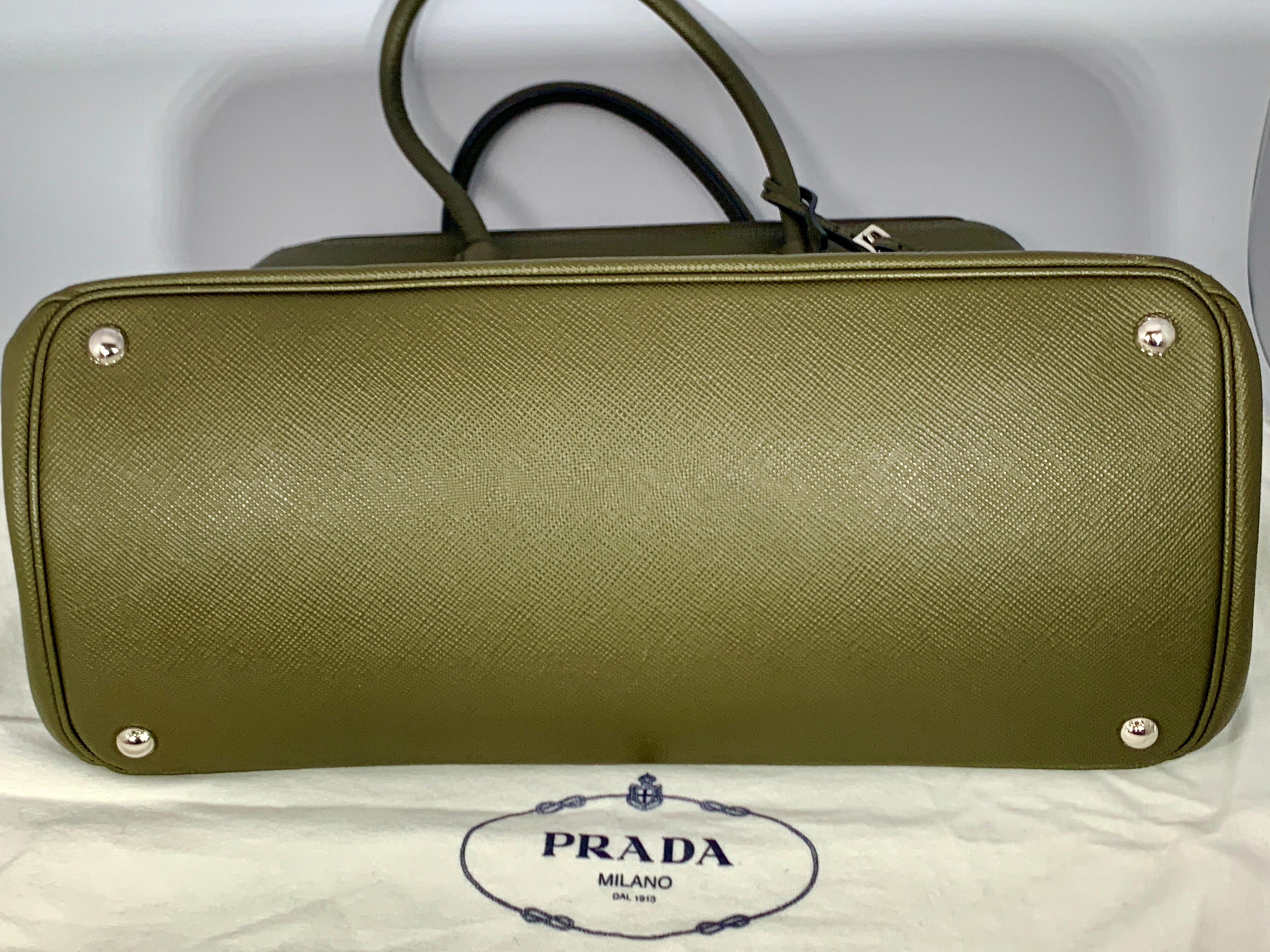 Military Green Prada Saffiano Cuir Large Twin Tote Bag, Brand New In New Condition In New York, NY