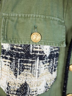 Military Green Vintage Repurposed Vest Lurex Tweed Gold Buttons J Dauphin Small