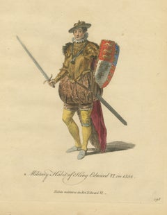 Military Habit of King Edward VI in 1552, Sword and Shield, Jefferys Plate, 1757